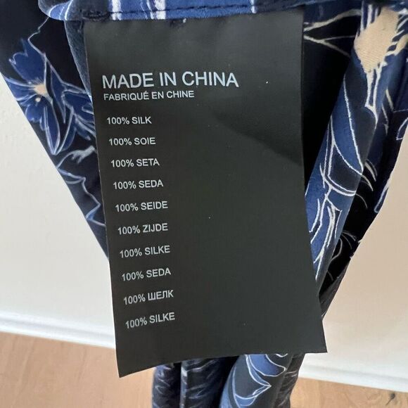 Club Monaco Blue Floral 100% Silk Kaftan Maxi Dress Women’s Size 2 - Picture 12 of 15